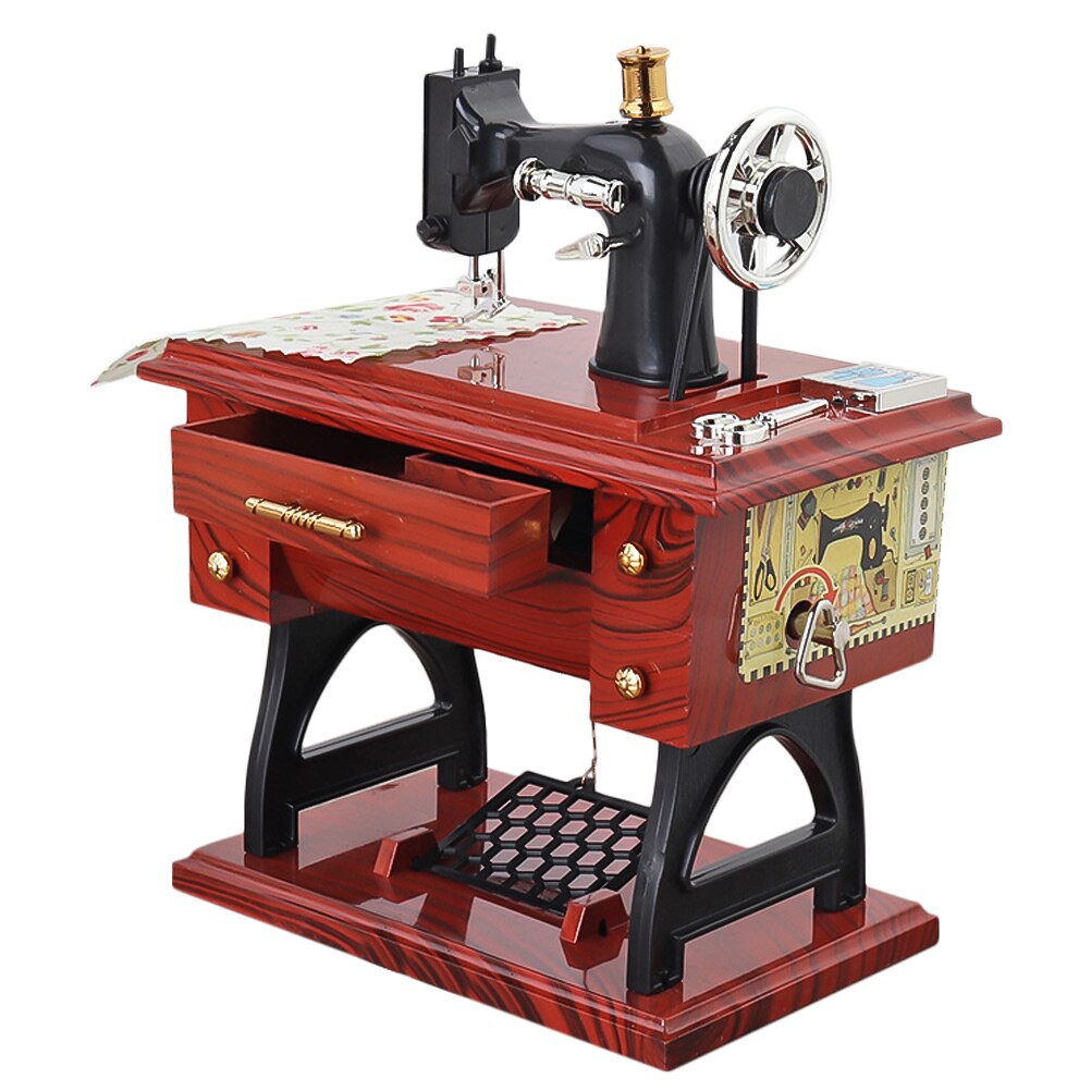 Mechanical Musical Box Sewing Machine Shape Desktop Decoration Birthday: Default Title