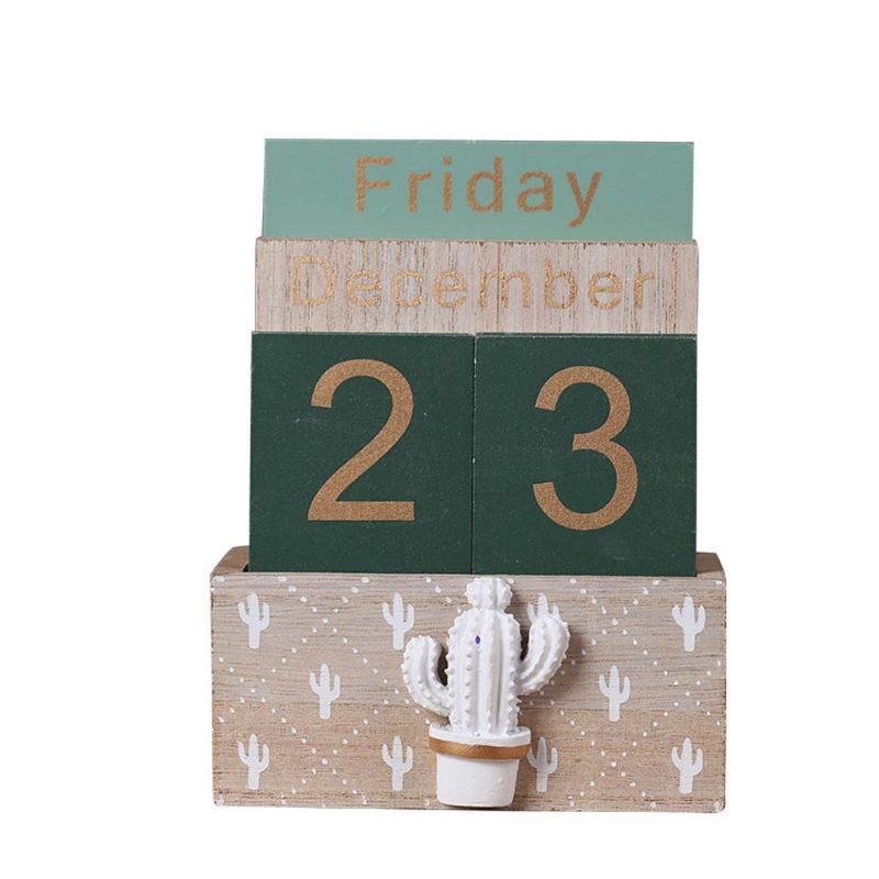 Vintage Vintage Wooden Perpetual Calendar Eternal Block Planner Photography Props Month Week Date Display Home Office Desktop