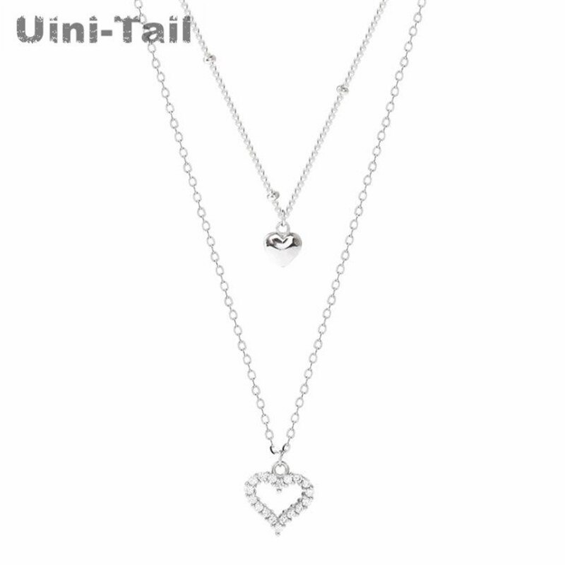 Uini-collier en argent sterling 925, double cœur, micro-incrusté, collier, simple, doux, tendance, tendance, tendance