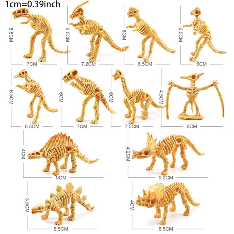 12 Stks/set 2-4 &#39;&#39;Pvc Standbeeld Dinosaur Bone Prehistorische Fossielen Model Auto Decor Replica Hobby Collecties Mini Beeldje T-Rex