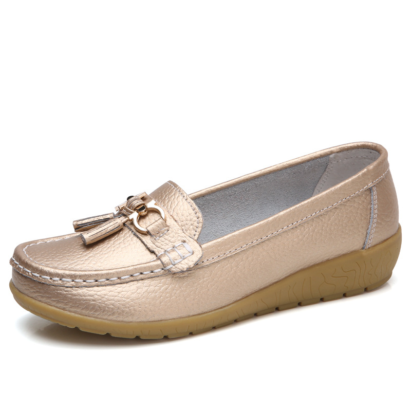 Ægte læder dame flade sko afslappet damesko mokkasiner sko dame slip-on flade sko sorte damesko plus size: Marine blå / 35