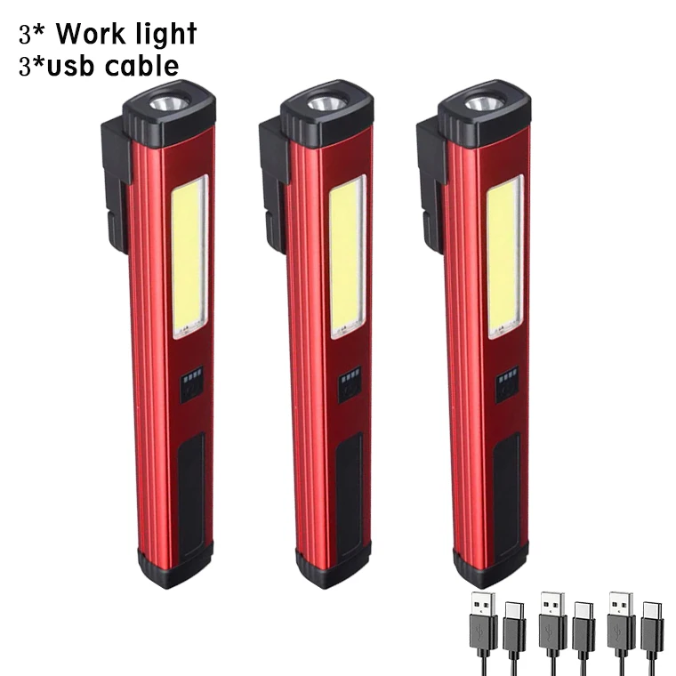 Linterna LED recargable por USB con imán y gancho, resistente al agua con luz roja, Banco de energía, trabajo de reparación, linterna de emergencia: Rojo