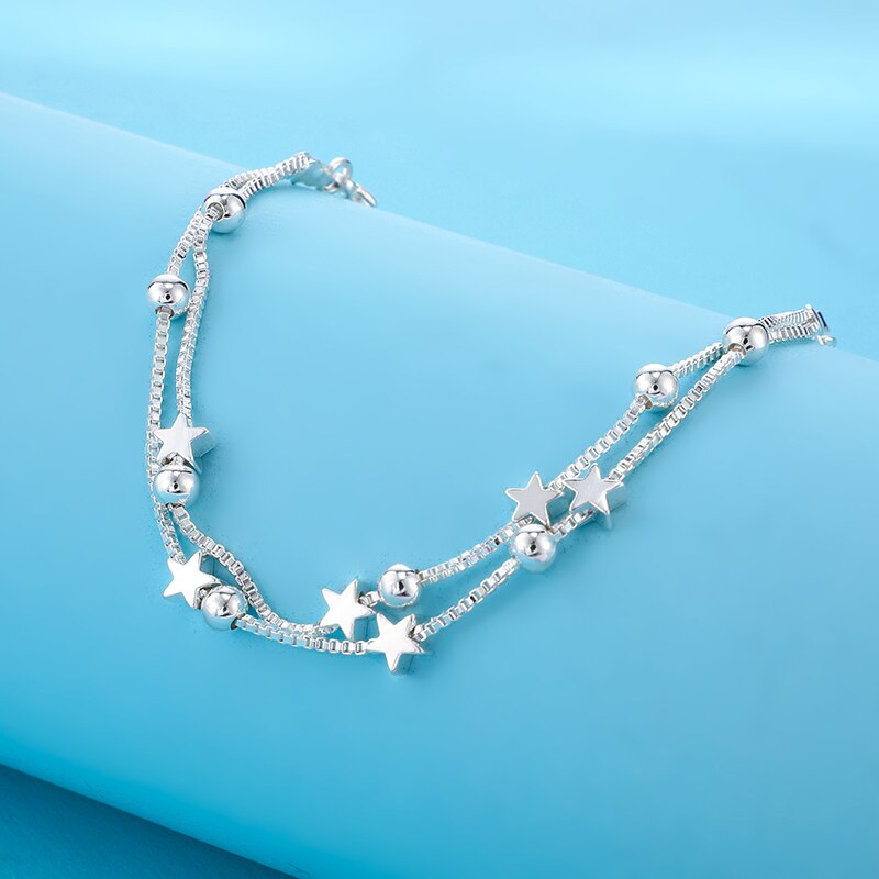 Daiwujan 925 silber-Charme-sterne-armbänder für damen, doppellagig, perlenbox-kette, glücksarmband, Party-sommerschmuck