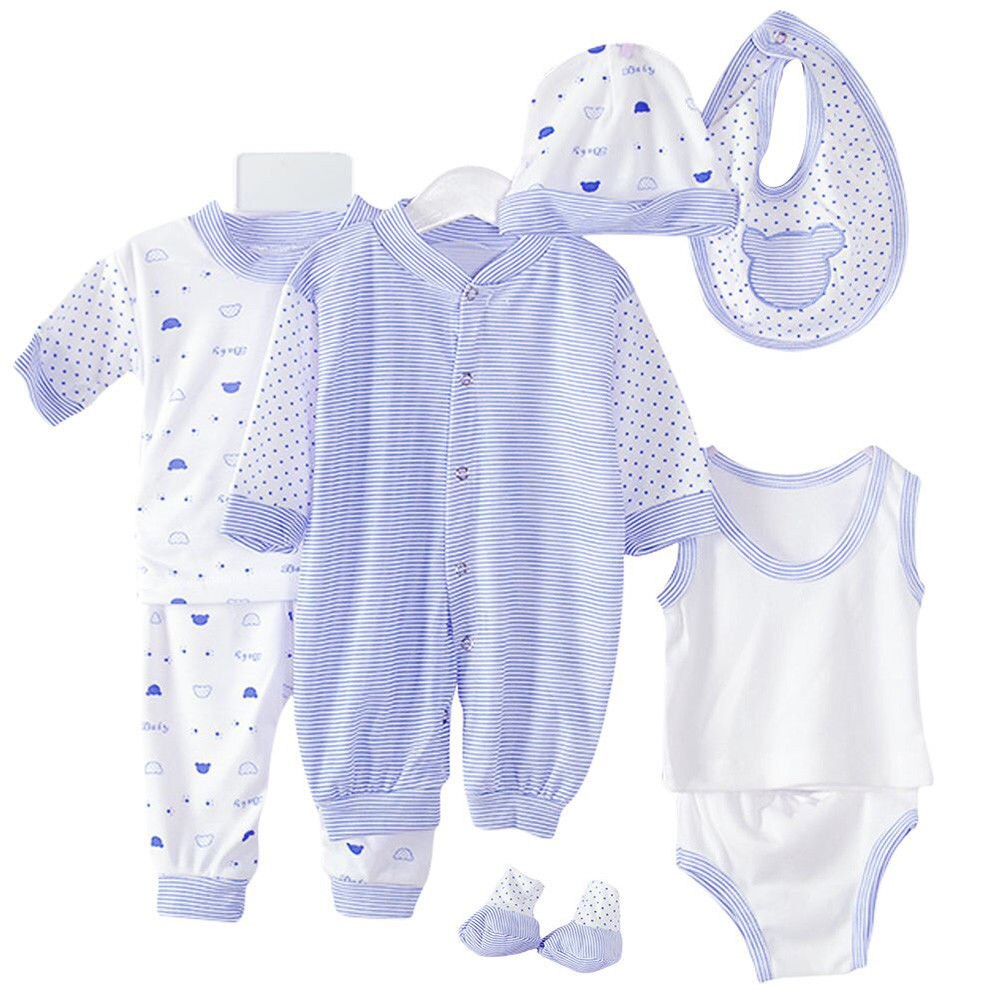 Ensemble de 8 pièces pour bébé,tenues comprenant T-shirts, pantalons et hauts pour garçon ou fille, , nouvelle , habits pour -né de 0 à 3 mois,: Bleu