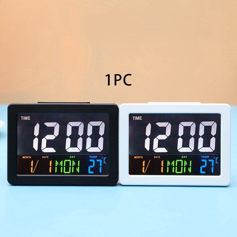 Digital Led Clock Lcd Display Desktop Electronic Alarm Clock Multifunction Calendar Home Temperature Clock Black
