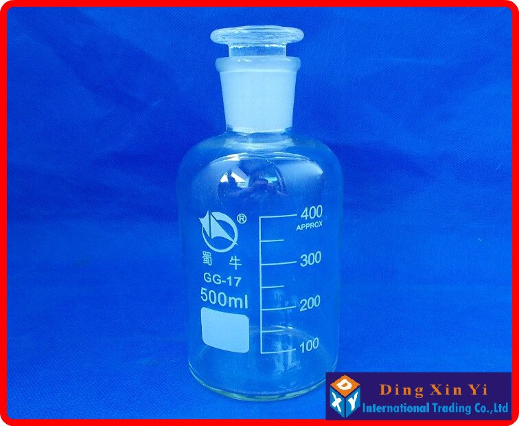 (2 pièces/lot) flacon de réactif en verre de 500 ml avec bouchon en verre rodé, flacon de réactif à bouche étroite de 500 ml, bouteille en verre Transparent
