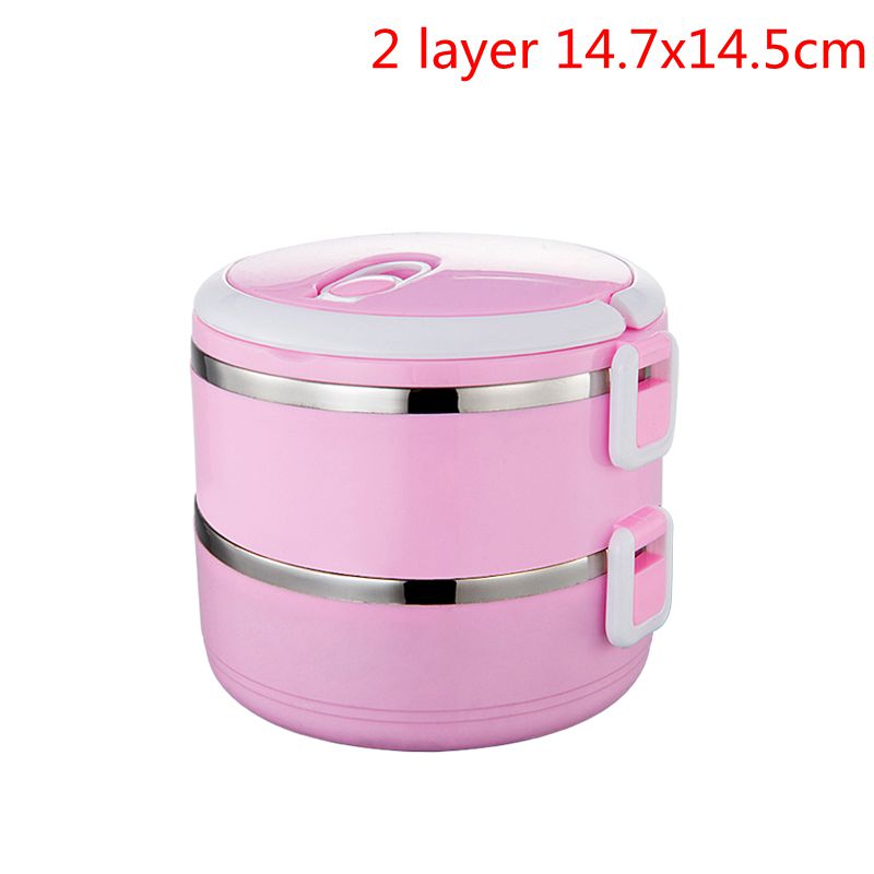 Lunchbox Lekvrij Thermos Lunchbox Voedsel Container Draagbare Roestvrij Staal Thermische Lunchbox Voor Kantoor Camping Benodigdheden: 2 Layers pink