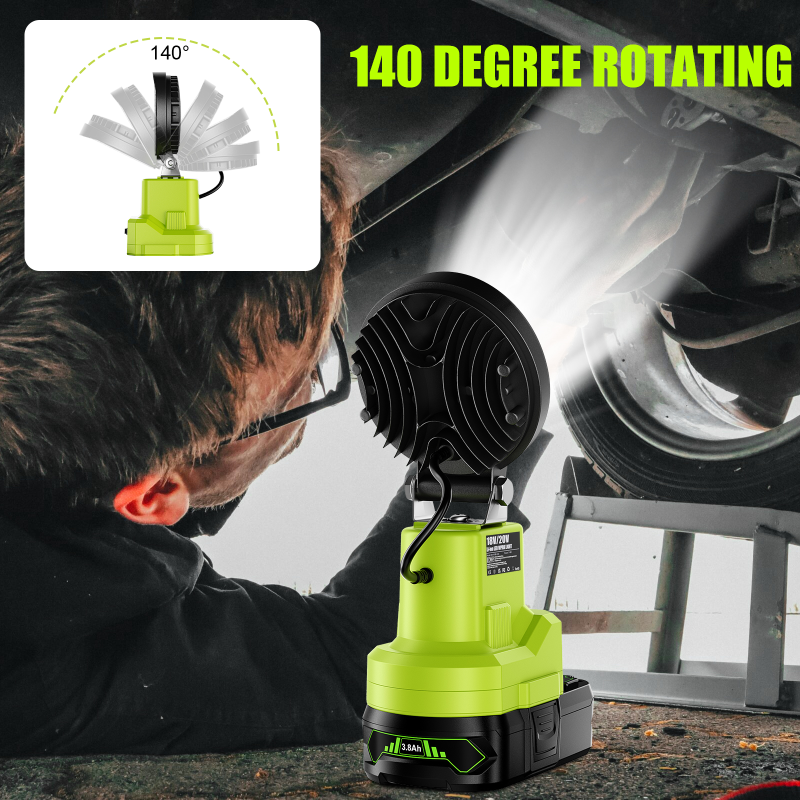 Sladdlös led-arbetslampa för ryobi 18v litiumbatteri  p107 p108 ficklampor sökarljus spotlight campinglampa