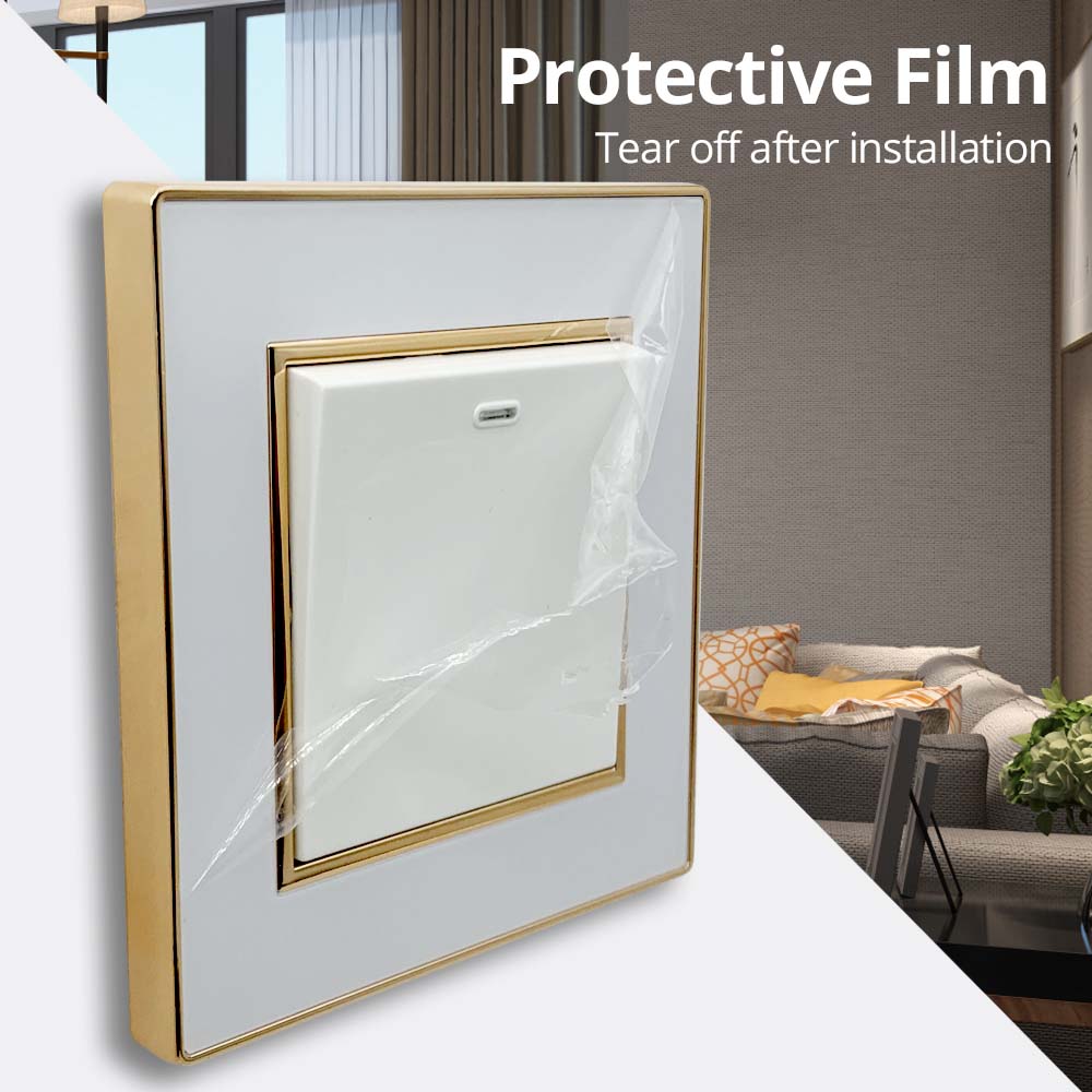 Wallpad White Acrylic Panel Gold Border Wall Light Switch LED Dimmer USB Charge EU Socket Outlet 4 5 6 7 8 Gang 2 Way Reset