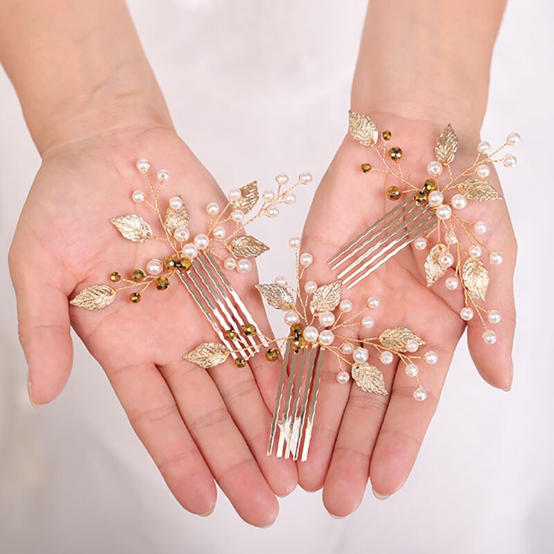 Épingles à cheveux de mariée pour femmes, peigne Vintage en perles, pour coiffure dorée, accessoire de coiffure pour mariée, mariage: Default Title