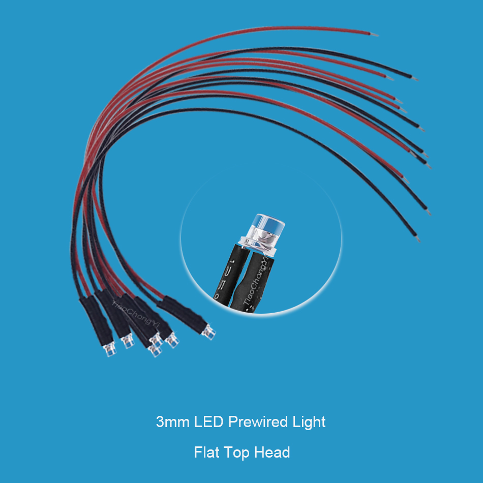 10pcs 3mm 5mm Flat LED DC 5V-12V Pre-Wired Water Clear Leds Red Yellow Blue Green White Orange Pink UV Light Lamp Bulb