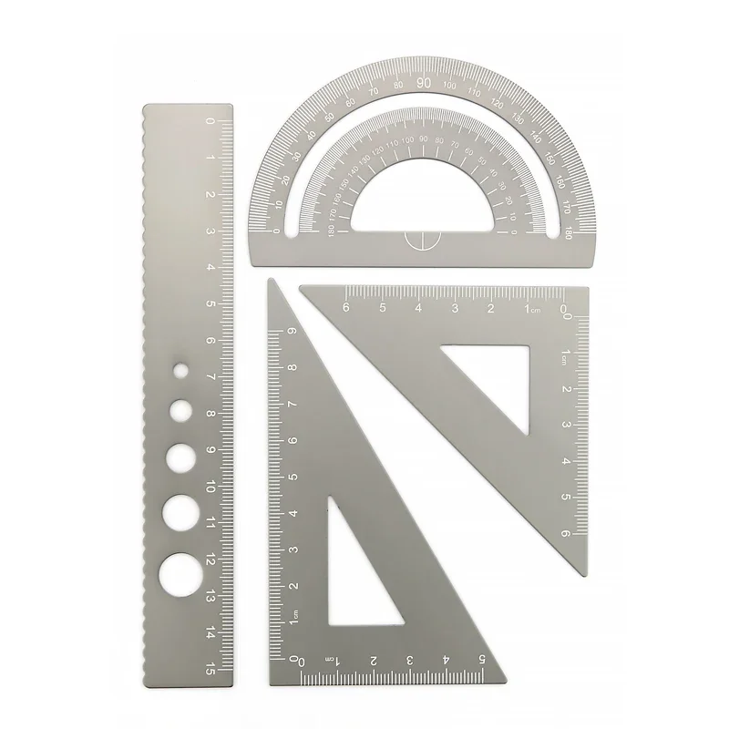 4 In 1 Metalen Liniaal Aluminium Hoekliniaal Gratractor Driehoek Liniaal Multifunctionele Meetinstrumenten Set Vierkante Goniometer: Rood