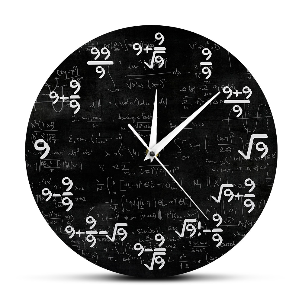 De Nines Math Wandklok Nummer 9 Math Moderne Klok Muur Horloge Wiskundige Vergelijking De Klok van 9 s Formules wiskundige Wall Art