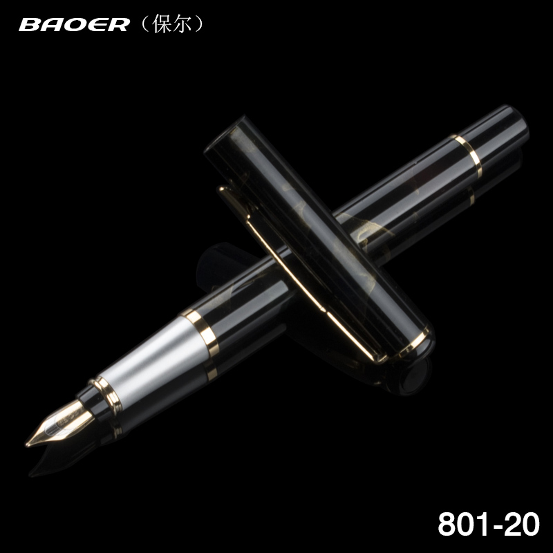 Baoer 801 Executive Golden and Silver Fine Nib tip Ink pen Stationery School Office birthday Writing metal Fountain Pen: I / 0.5MM