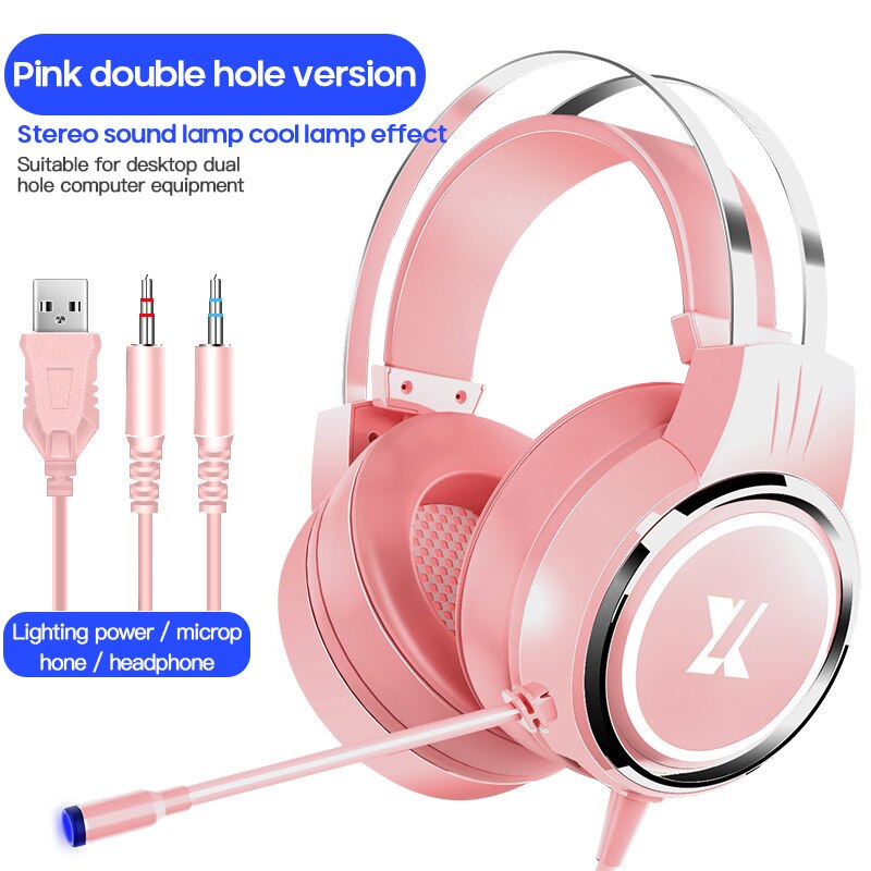 7.1 Surround Sound Pink Headphones Gaming Headset Wired With Microphone Gamer RGB Light For PS4 Phone PC: A