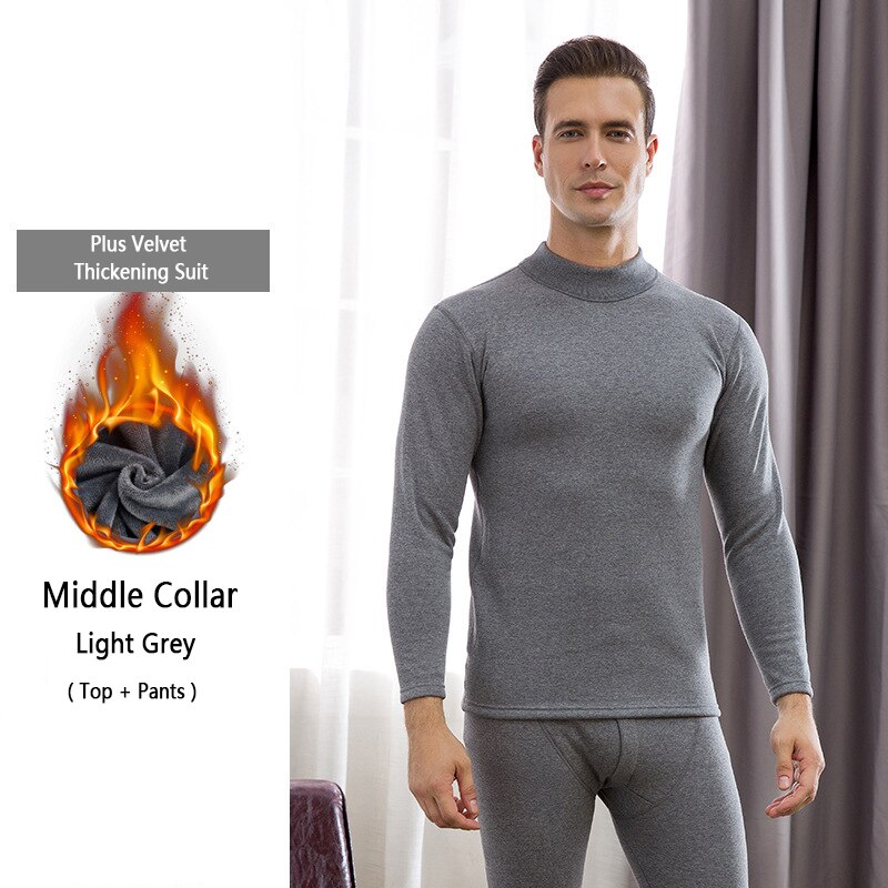 Winter Long Johns Men Thermal Underwear Sets for Men Underwear Thick Keep Warm Male Long Johns Winter Sleepwear Men: Light Grey / XL