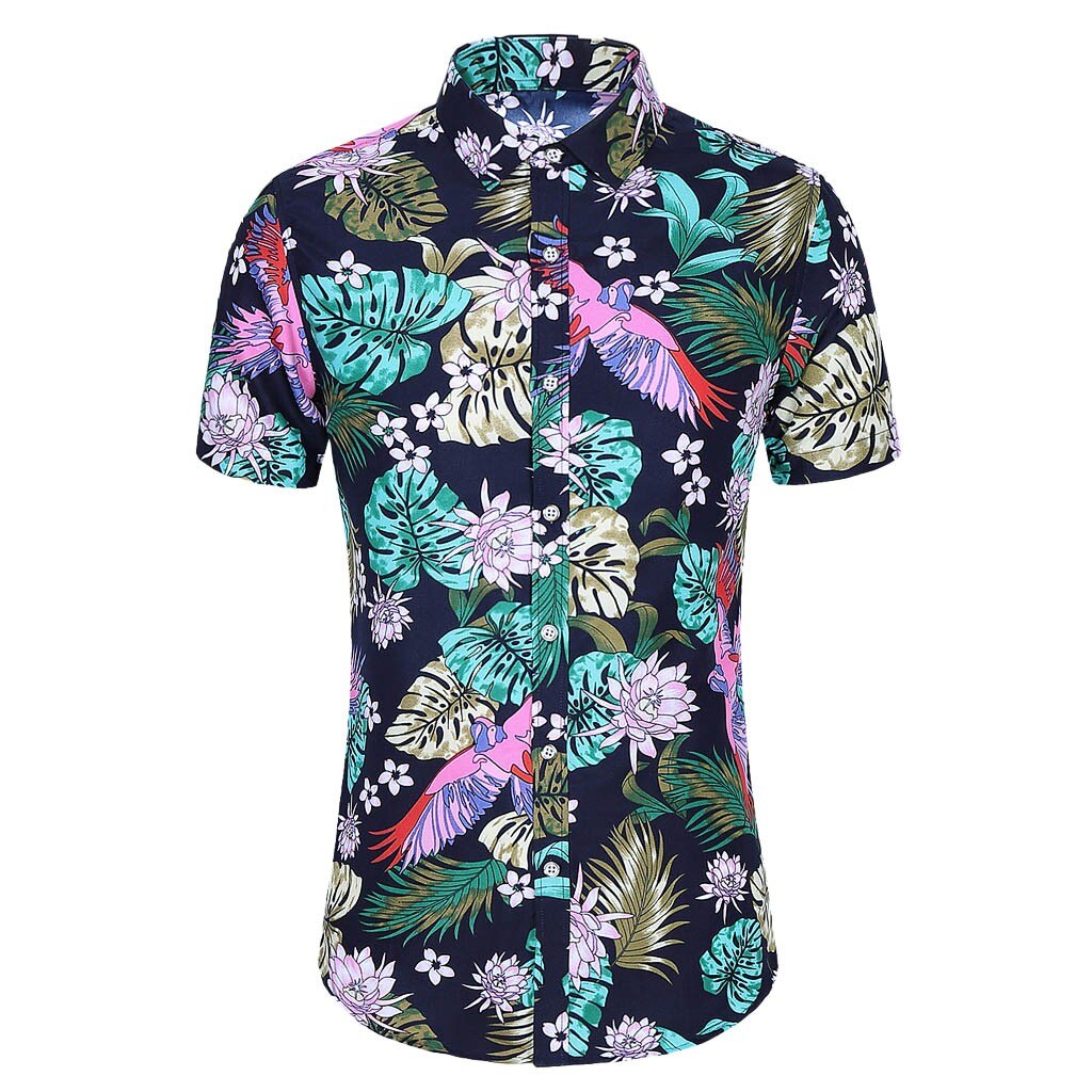 Camiseta informal de para hombre, de manga corta Camiseta holgada hawaiana con cuello vuelto estampada, camisa masculina: A / 4XL