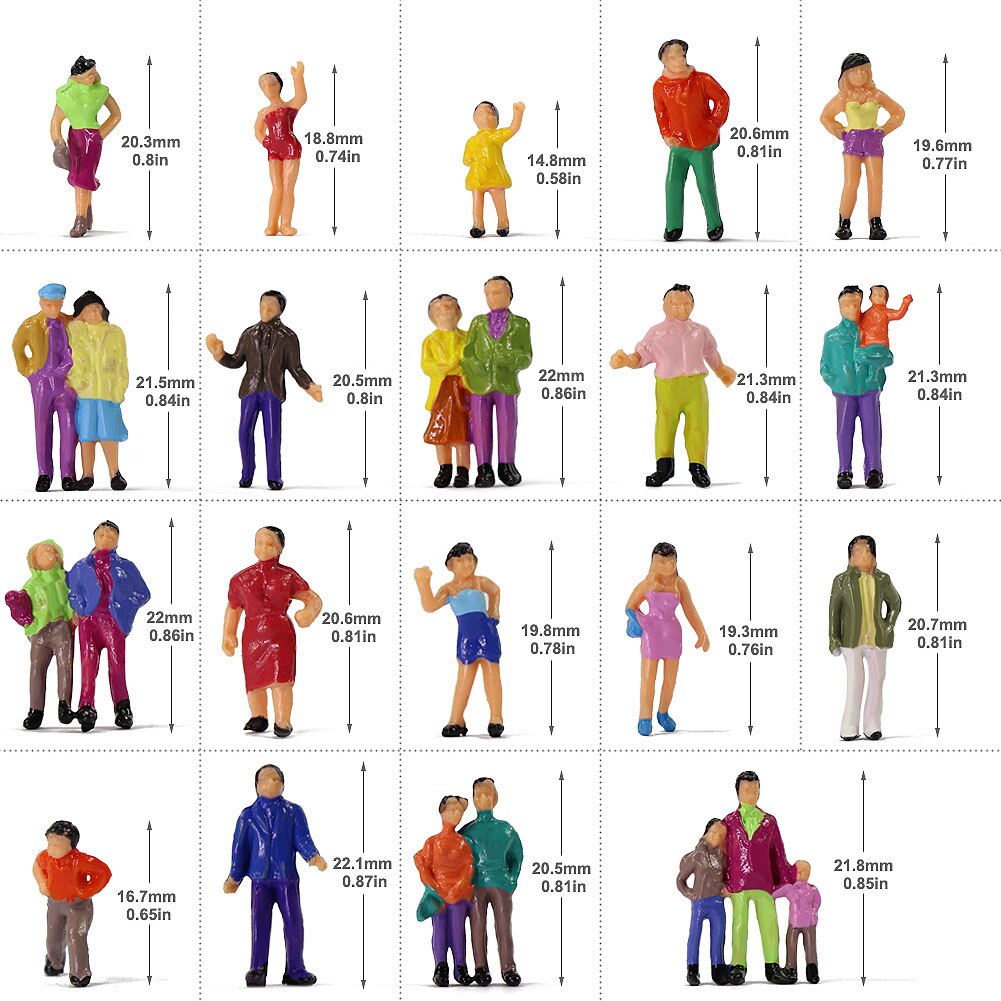 100 stk ho skala malte figurer mennesker modell skala 1:87 modell togpassasjerer assortert positur