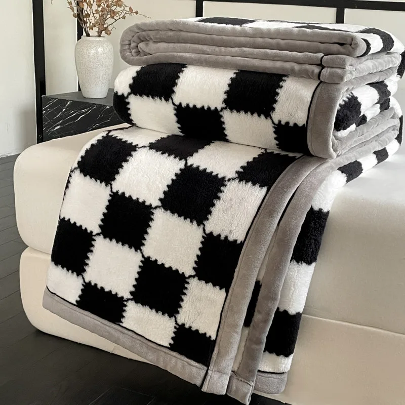 Couverture d'hiver chaude en peluche, Plaid de A, polaire de corail, douce et épaisse, pour canapé, simple, Double, couvre-lit en fourrure pour Couple