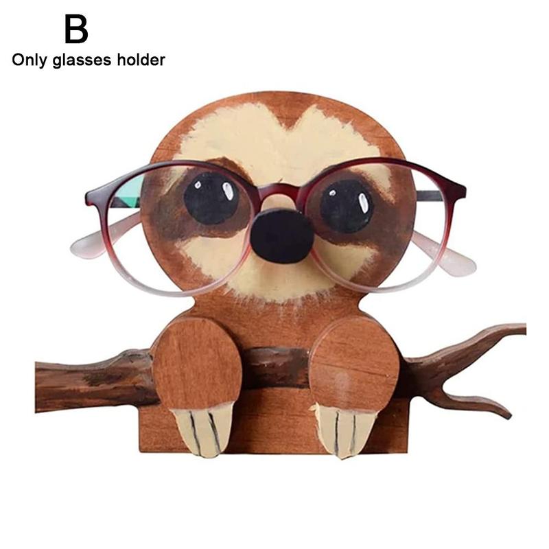 Animal Wood Glasses Rack Hand Carve Eyeglasses Spectacle Sunglasses Holder Stand Animal Puppy Cat Glasses Holder Stand: Sloths