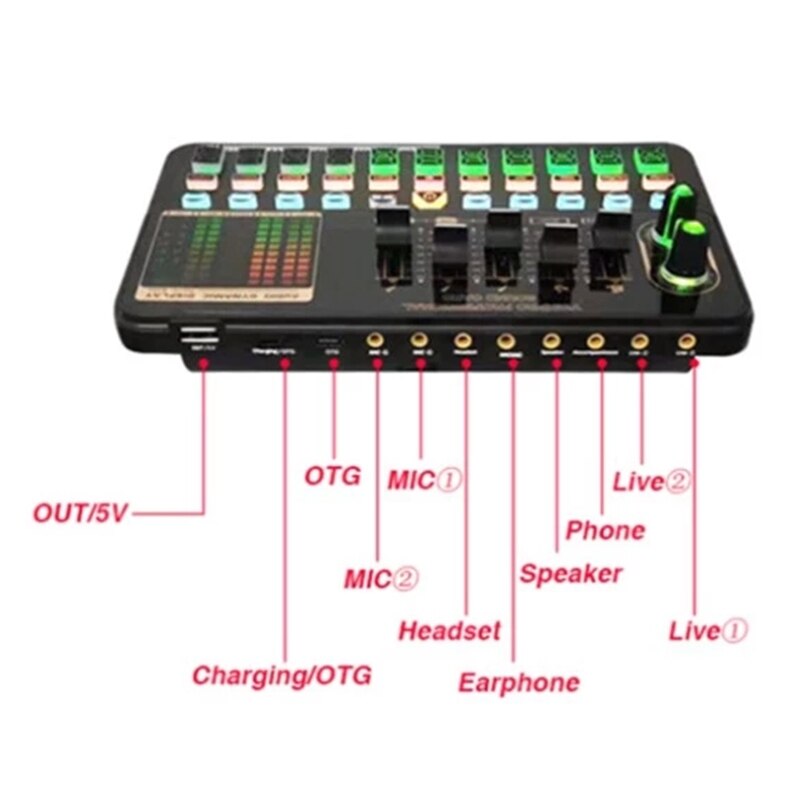 Regolazione professionale schede audio Stereo Mixer per schede apparecchiature Live 16 effetti speciali di riscaldamento 12 toni elettrici