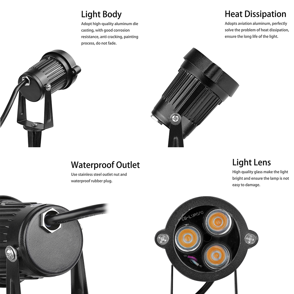 LemonBest 9W LED Garden Lights Outdoor Waterproof IP65 Landscape Led Light 12V 110V 220V Spot Lamp Outdoor Lighting with Spike