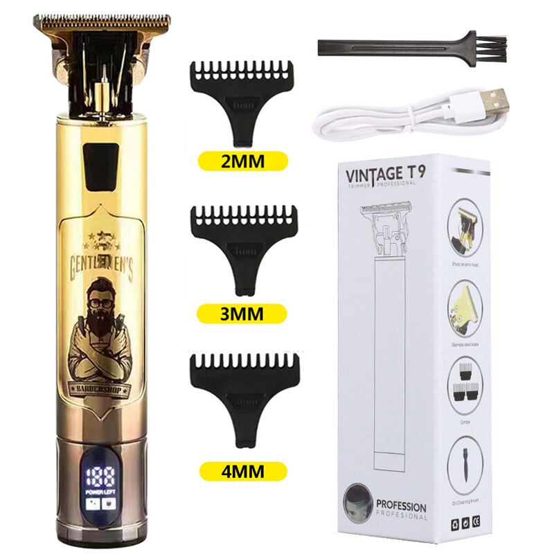 Gorąca sprzedaż nowa elektryczna maszynka do strzyżenia włosów USB akumulator 0mm golarka trymer do brody profesjonalne mężczyźni ścinanie włosów maszyna Barbershop: GoldLCD