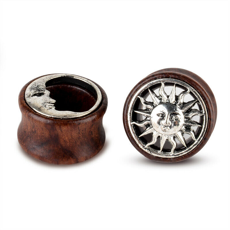 Tapones para los oídos de madera para hombre y mujer, aretes con medidores de luna y sol, expansor de túnel para carne, joyería para Piercing corporal, 2 uds.: Verde