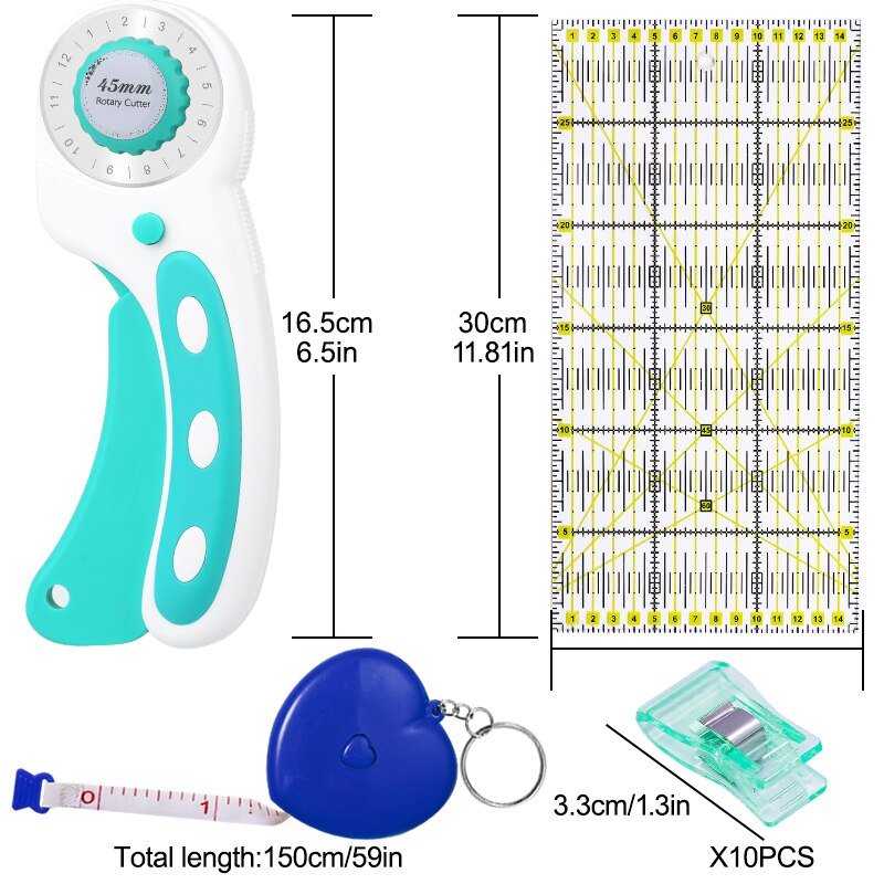 KAOBUY Rotary Cutter Set With Quilting Acrylic Ruler Positioning Needles Clip Accessories leather Cutting Tool Set
