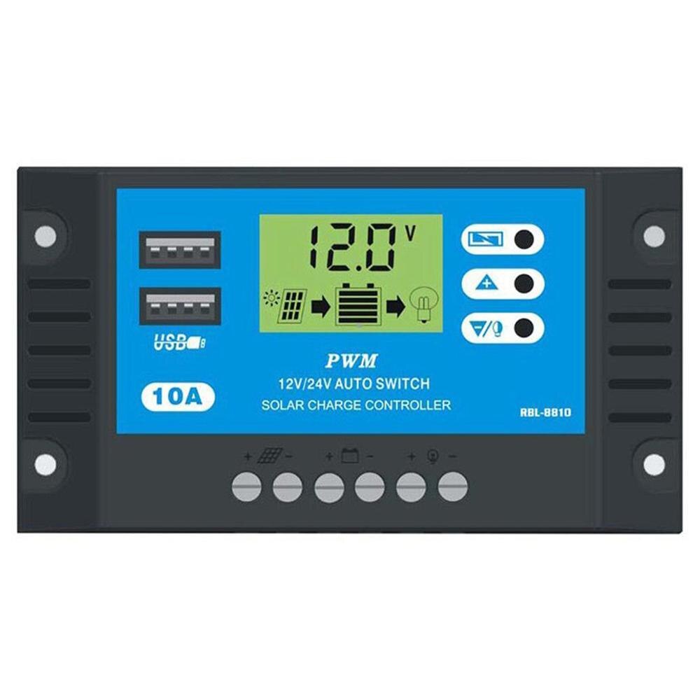 10A/20A/30A 12V 24V Hd Lcd Auto Werk Solar Laadregelaar Pwm Controllers Lcd Dual usb 5V Output Zonnepaneel Pv Regulator