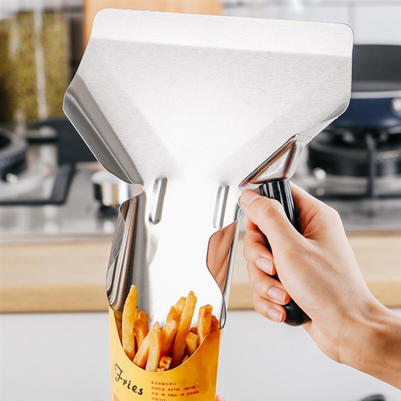 French Fries Shovel Chip Scoop Food Stainless Steel Kitchen Tools Fries Burger Packaging Tool Single Double Handles Grip