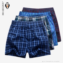 4 Pcs/Lot Men Plaid Underpants Boxers 100% Cotton Shorts Underwear Male Loose Comfortable Sleep Bottoms Panties