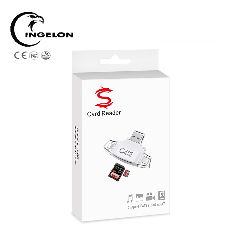 Ingelon sd-kortläsare microsd sdxc/sdhc sd usb c mmc idragon adapter tf minne för ios iphone &amp; android kortläsare: 3k-2 i 1- läsare-vit