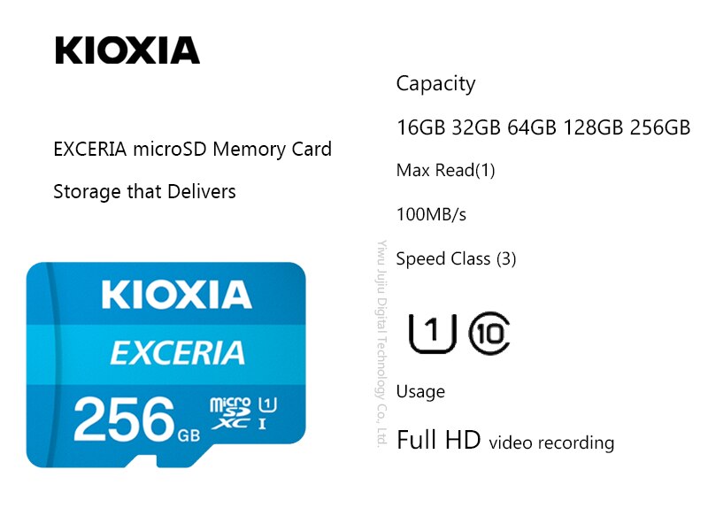 (Formerly Toshiba)Kioxia 256GB/128G/64G microSD Exceria Flash Memory Card U1 R100 C10 Full HD High Read Speed 100MB/s TF card