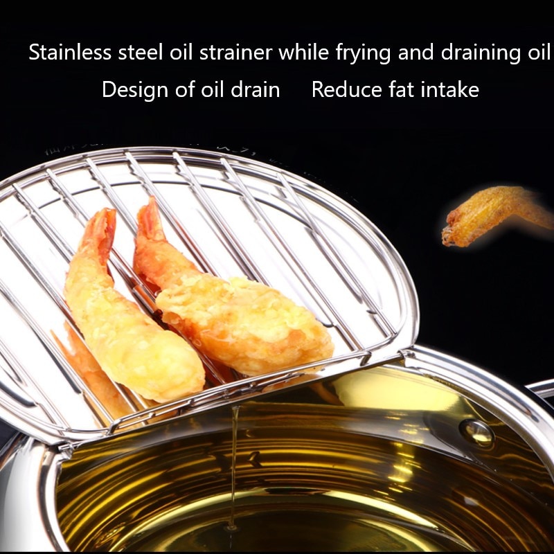 Japanese Deep Frying Pot Tempura Fryer Pan Temperature Control Fried Chicken Pans