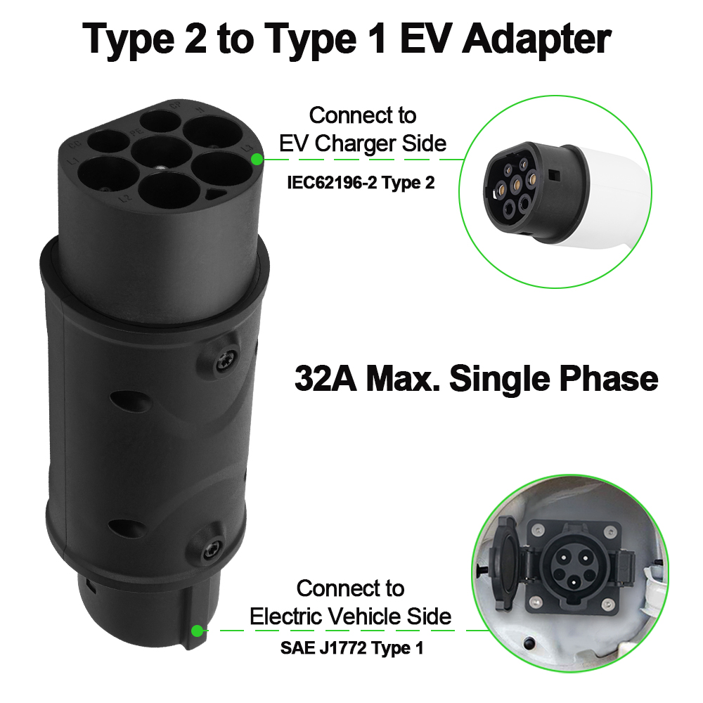 Typ 1 auf Typ 2 Adapter Elektrofahrzeug-Ladegerät Typ 2 auf Typ 1 AC-Adapter GB/T EVSE Ladewandler für Elektroautos: Gold