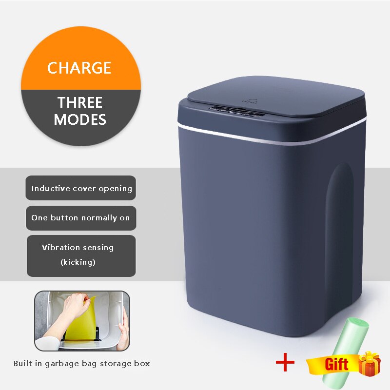 Smart Induction Trash Can Automatic Intelligent Sensor Dustbin Electric Touch Trash Bin for Kitchen Bedroom Office Garbage: Charging grey / 12L
