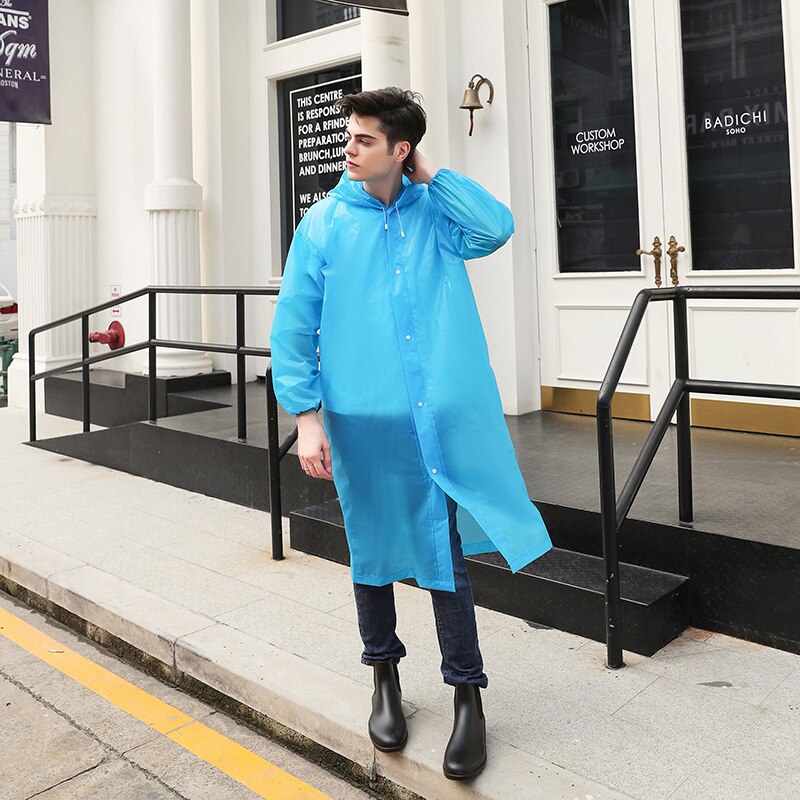 Chubasquero Reutilizable para Hombre y Mujer, Poncho Impermeable de Plástico EVA con Capucha para la Lluvia: Azul
