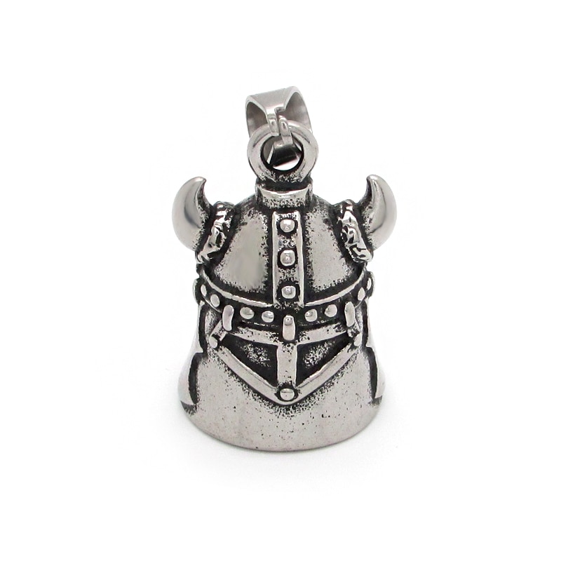 Punk 316L Stainless Steel Silver color Black Viking Warrior Helmet Bell Both Sides Biker Bell Pendant