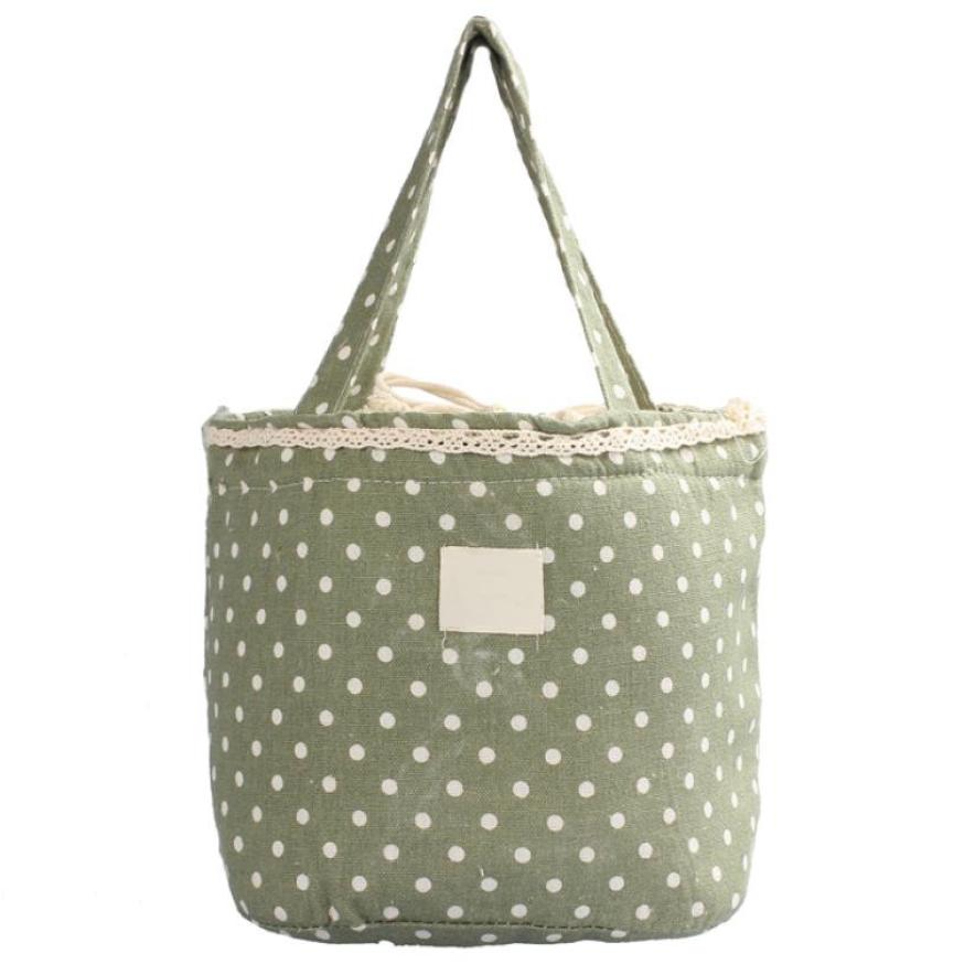 Cartoon Dot Lunch Bags Thermal Insulated Cooler Bags Women Kids Lunch Tote Fruit Foods Container Bags Bolsa Feminina: green