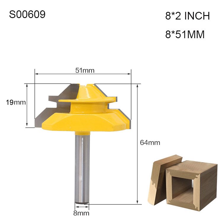 1/2 " 1/4 " 8mm- schachts 45- graden penfrees voor houtverbindingen houtbewerking frees rechte hoek cnc-gereedschapsbit: S00609