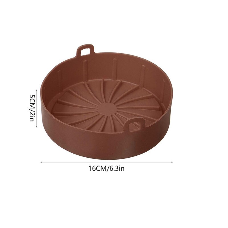 Airfryer Siliconen Pot Lucht Friteuses Oven Bakplaat Gebakken Pizza Kip Mand Mat Vierkante Ronde Replacemen Grill Pan Accessoires: 16cm-brown