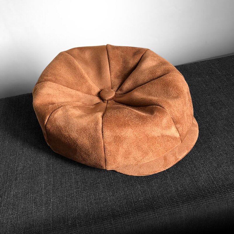 Top grade ruskind retro nyhedsdreng hætter herre overdimensioneret hovedomkreds flade hætter kvinder british gatsby cap efterår vinter hat blm 223: Orange / Xl  60-62cm