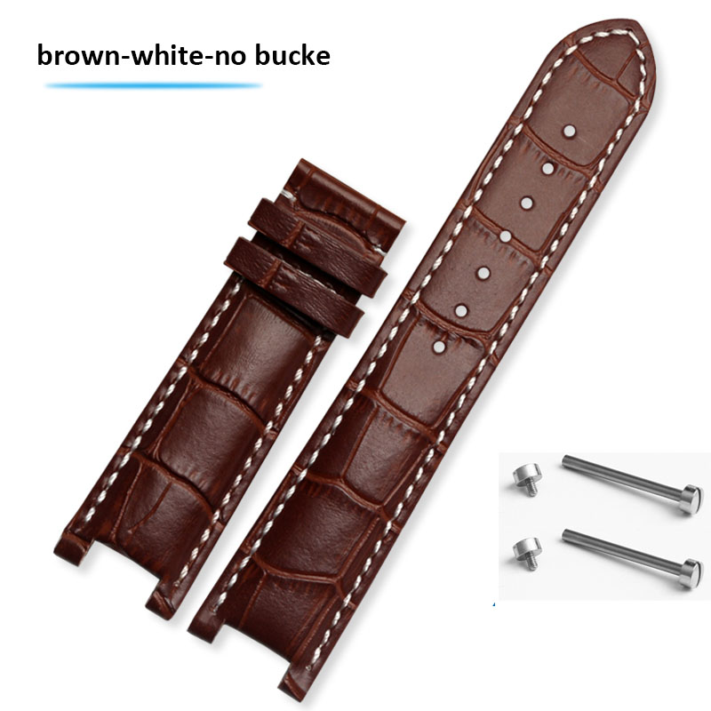 Bracelet de montre en cuir cranté 20*11mm 22*13mm pour GC Guess Passa véritable Lleathe chaîne de montre étanche hommes femmes: White black / 24mm