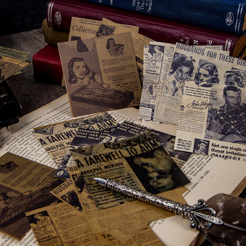 60PCS/bag Vintage Old Newspaper Series Mixed Material Package DIY Scrapbooking Junk Base Collage Wrapping material paper