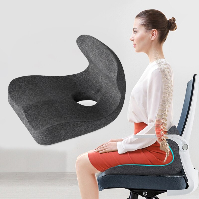 Memory Foam Seat Back Cushion Orthopedic Coccyx Spine Mat Hemorrhoid Treat Pad Slow Rebound Pressure Cushions: Dark gray