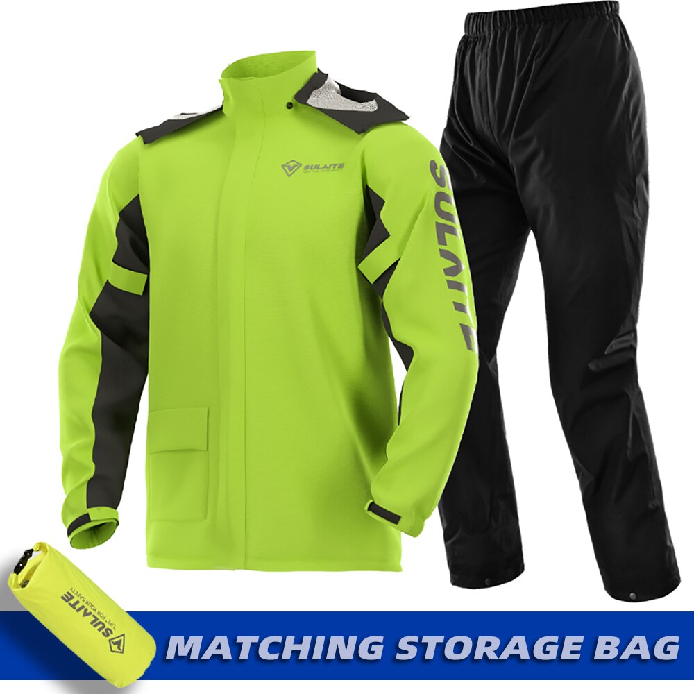 SULAITE Waterproof Motorcycle Rain Suit Raincoat+Rain Pants Poncho Motocross Rain Jacket Motorbike Scooter Riding Rain Suit: GREEN / XXL