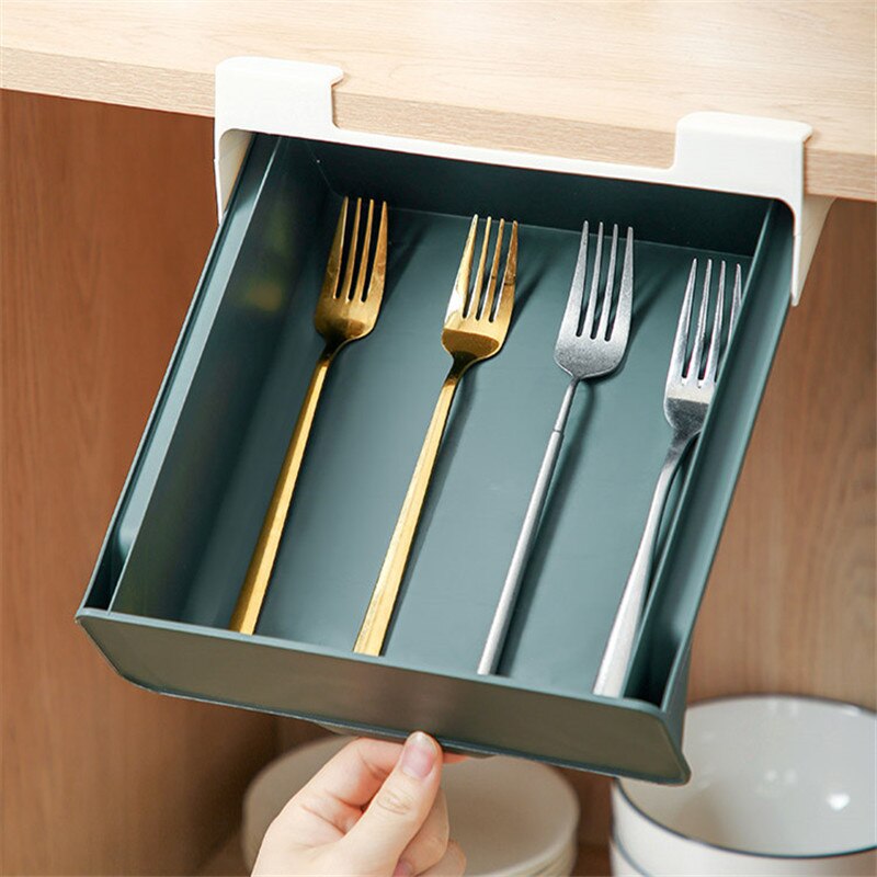 Kitchen Cabinet Hanging Shelf Drawer Food Organizer Under Desk Pen Holder Tableware Remote Control Storage Box Forks Spoons Tray