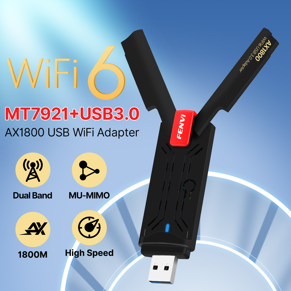 Adattatore wifi ax1800 wifi usb 3.0 mt7921 dongle usb ricevitore dual band 2.4g e 5g scheda di 6 wireless per laptop desktop: Default Title