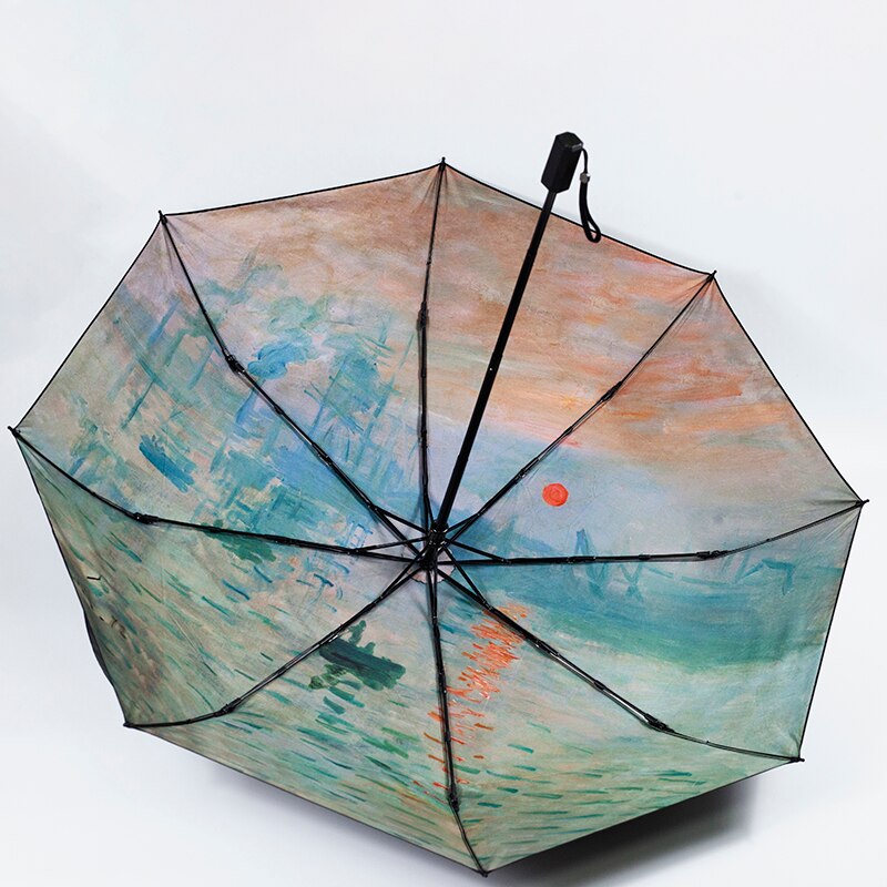 Claude Monet Oil Painting Umbrella Portable Manual 3-fold Rain Sun Umbrella For Women Parasol: manual umbrella-4